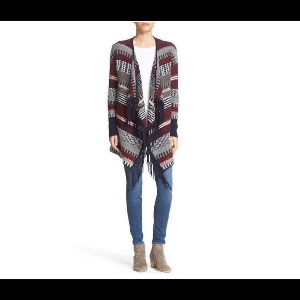 Autumn Cashmere Fair Isle Fringed Drape Cardigan